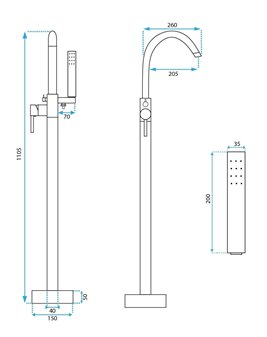Bateria wannowa podłogowa Lungo Rea miedź szczotkowana