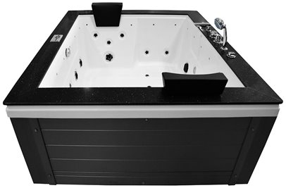 Szara prostokątna wanna z hydromasażem, obudowa grafitowa 180x150 cm MUS-1089