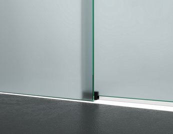 Drzwi prysznicowe rozsuwane prawe/lewe do wnęki 121-127 cm szkło 8mm mleczne profile czarny mat Swiss Liniger