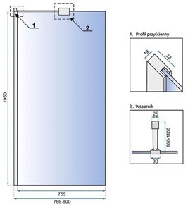 Złota ścianka prysznicowa z półką i wieszakiem 80 cm Aero Gold Evo Rea