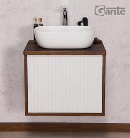 Szafka łazienkowa wisząca z umywalką dąb wenge/biały mat 60 cm Venus Gante