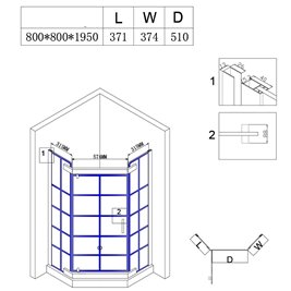 Czarna kabina prysznicowa pięciokątna 80x80 drzwi uchylne szprosy BS06A