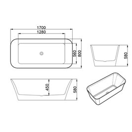Wanna wolnostojąca biały przelew oraz korek prostokątna 170 cm Viana Hydrosan