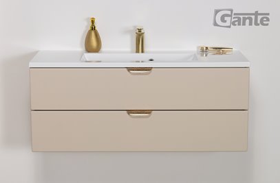 Szafka łazienkowa piaskowa z umywalką złoty uchwyt 100 cm Magnolia Gante