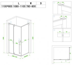 Czarna prostokątna kabina prysznicowa 110x80 drzwi uchylane BS12B