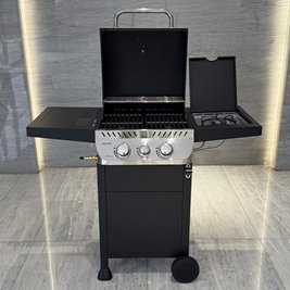 Grill gazowy APOLLO-A kolor czarny ruszt żeliwny moc 8,5 kW + pokrowiec + palnik boczny