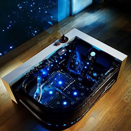 Czarna wanna z hydromasażem asymetryczna Venezia 761 Fala 180x120 prawa