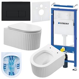 Zestaw podtynkowy stelaż GEBERIT DUOFIX + miska LUMA-WH-RIM-03 + przycisk DELTA 50 czarny połysk