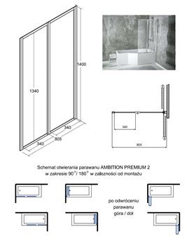 Parawan wannowy 2 skrzydłowy Ambition Premium 2