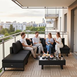 Zestaw mebli ogrodowych z technorattanu narożnik tarasowy Lime czarny zdjęcie 16