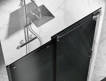 Drzwi prysznicowe rozsuwane prawe/lewe do wnęki 88-91 cm szkło 8mm grafitowe profile chrom Swiss Liniger