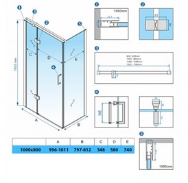 Kabina prysznicowa prostokątna drzwi uchylne 100x80 KZ02B