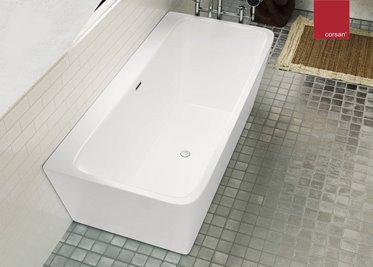 Wanna akrylowa, przyścienna wolnostojąca Iseo Corsan 150 cm korek klik-klak chrom
