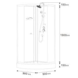 Kabina prysznicowa zabudowana na niskim brodziku półokrągła 90x90 WSH313B-90