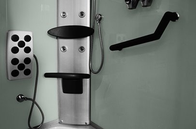 Kabina prysznicowa z hydromasażem na niskim brodziku białe ścianki 120x85 prawa MO-18220