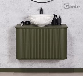 Szafka łazienkowa wisząca ryflowane fronty z umywalką LILIA 80 cm oliwkowy mat z umywalką Gante