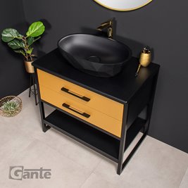 Szafka stojąca z czarną umywalką kolor czarno złoty loft 80 cm seria New York
