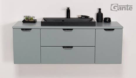 Miętowa szafka łazienkowa wisząca z czarną umywalką nablatową czarny uchwyt 120 cm Magnolia