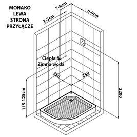Kabina prysznicowa zabudowana na niskim brodziku 120x85 z sauną Monako Lewa