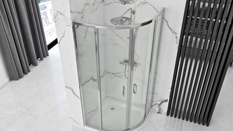 Chromowana asymetryczna kabina prysznicowa z brodzikiem rozsuwana 100x80 cm Look Rea Lewa