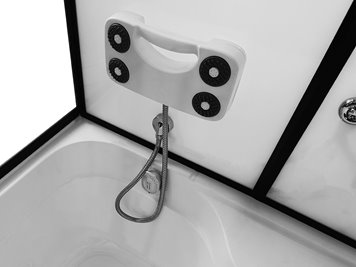 Biała kabina prysznicowa z hydromasażem i sauną parową prostokątna zabudowana 150x85 MO-0505-150WS