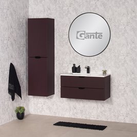 Burgundowa szafka łazienkowa wisząca z umywalką czarny uchwyt 80 cm Magnolia