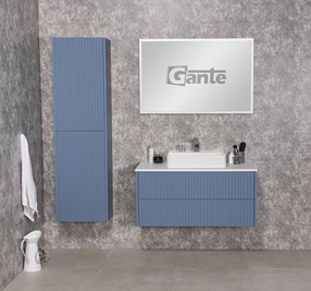 Szafka łazienkowa wisząca frezowana z umywalką 100 cm Mirage kolor niebieski mat