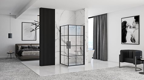 Kabina prysznicowa 90x90, czarne profile i szprosy Rubik Rea