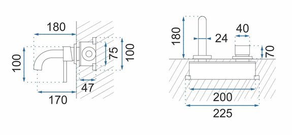 Złota bateria umywalkowa podtynkowa Owen Rea