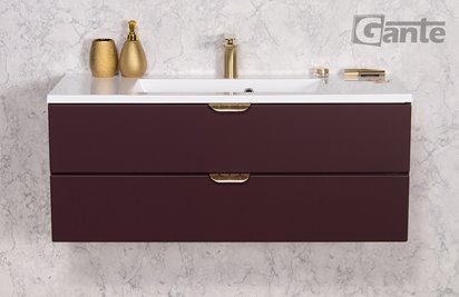 Szafka łazienkowa burgundowa z umywalką złoty uchwyt 100 cm Magnolia Gante