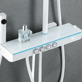 Biały zestaw prysznicowy natynkowy z termostatem F19-WH LCD