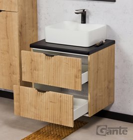 Szafka łazienkowa z białą umywalką wisząca dąb naturalny 60 cm Brendo Gante