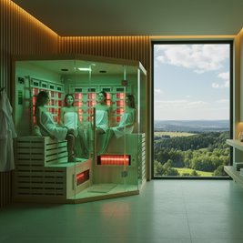 Sauna na podczerwień 6-osobowa 180x180 cm grzejniki kwarcowe i karbonowe Alta7 Infrared