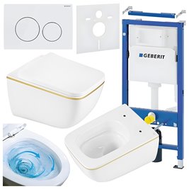 Zestaw podtynkowy stelaż GEBERIT DUOFIX + miska YUZU-WH-GL-TR-03 + przycisk DELTA 20 biały