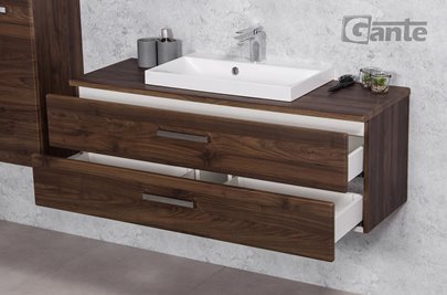 Szafka łazienkowa wisząca z umywalką nablatową 120 cm 39/S2 Fokus kolor orzech