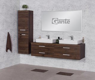 Szafka łazienkowa wisząca z dwiema umywalkami nablatowymi 160 cm 50/4 Fokus kolor orzech