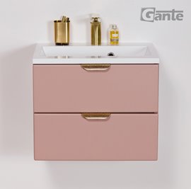 Szafka łazienkowa pudrowy róż z umywalką złoty uchwyt 50 cm Magnolia Gante