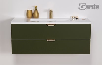 Szafka łazienkowa oliwkowa z umywalką złoty uchwyt 100 cm Magnolia Gante