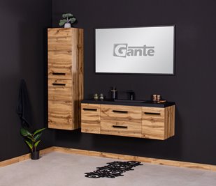 Szafka wisząca z czarną matową umywalką 120 cm kolor dąb naturalny 39C seria Fokus Loft Gante