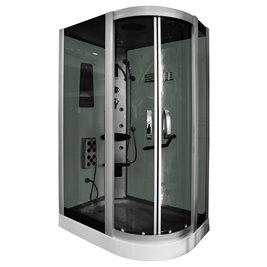 Kabina prysznicowa z hydromasażem na niskim brodziku białe ścianki 120x85 prawa MO-18220