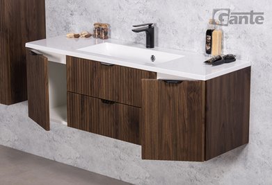 Szafka łazienkowa z lamelami wisząca z umywalką 120 cm 39/2 Victa Lamello kolor orzech