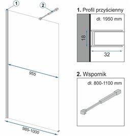 Czarna ścianka prysznicowa 100 cm czarna szyba Aero Ombre Rea
