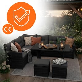 Zestaw mebli ogrodowych z technorattanu narożnik, stół, pufy Toledo czarny zdjęcie 4