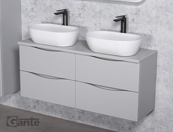 Szafka łazienkowa wisząca ONDA 120 cm szara z białymi umywalkami Gante