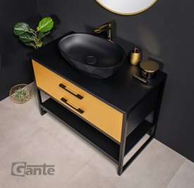 Szafka stojąca z czarną umywalką kolor czarno złoty loft 100 cm seria New York