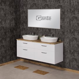 Szafka łazienkowa wisząca z dwiema umywalkami nablatowymi 160 cm SETTO MODULO kolor biały połysk