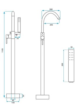 Bateria wannowa podłogowa Lungo Rea złota szczotkowana