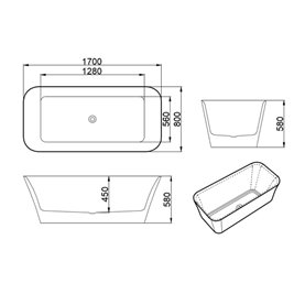 Wanna wolnostojąca złoty szczotkowany przelew oraz korek prostokątna 170 cm Viana Hydrosan