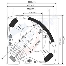 Wanna z hydromasażem narożna Turbo 140x140 cm MO-1003
