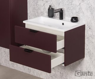 Burgundowa szafka łazienkowa wisząca z umywalką czarny uchwyt 60 cm Magnolia